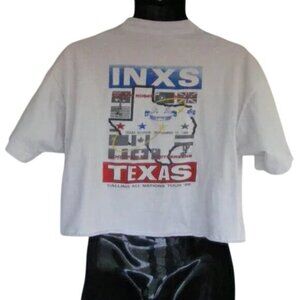 462/INXS/GUNS N ROSES Concert Tshirt, XL, CROPPED, White 1988, VINTAGE
